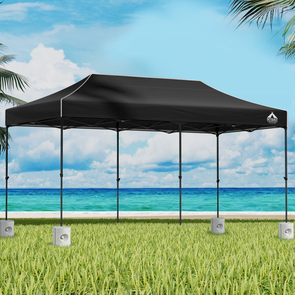 Gazebo Pop Up 3x6M w/Base Podx4 Marquee Folding Outdoor Wedding Camping Tent Shade Canopy - Black
