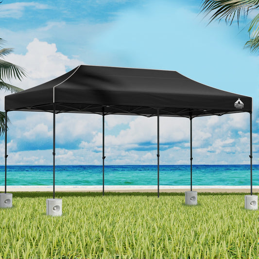 Gazebo Pop Up 3x6M w/Base Podx4 Marquee Folding Outdoor Wedding Camping Tent Shade Canopy - Black