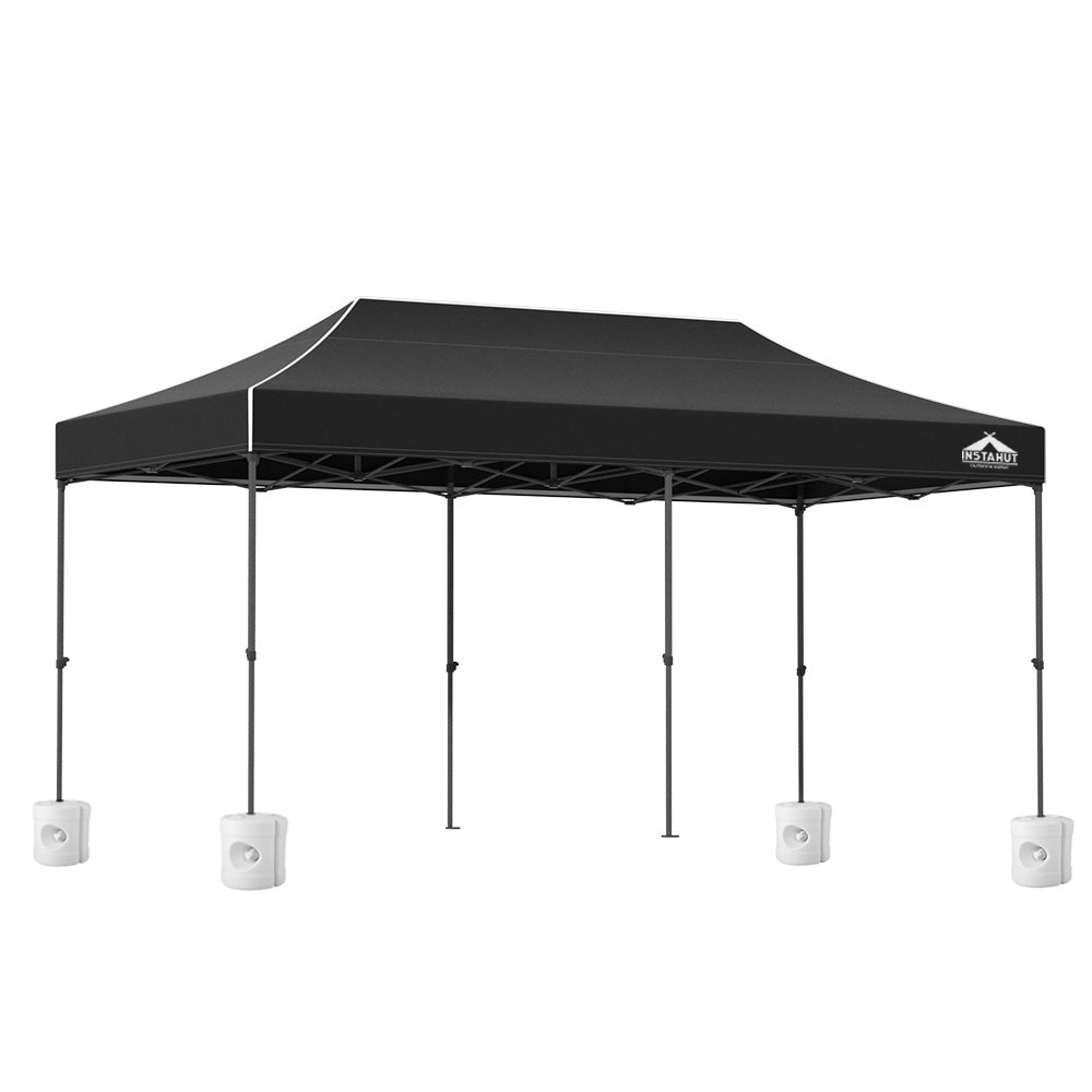 Gazebo Pop Up 3x6M w/Base Podx4 Marquee Folding Outdoor Wedding Camping Tent Shade Canopy - Black