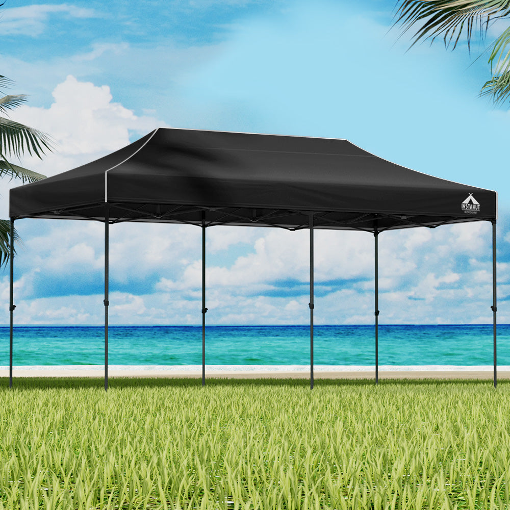 Gazebo Pop Up 3x6m w/Base Podx4 Marquee Folding Outdoor Wedding Camping Tent Shade Canopy Black