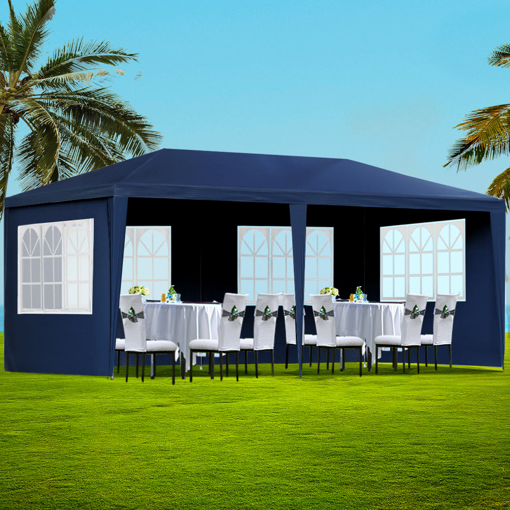 Gazebo 3x6m Marquee Wedding Party Tent Outdoor Camping Side Wall Canopy 6 Panel Blue