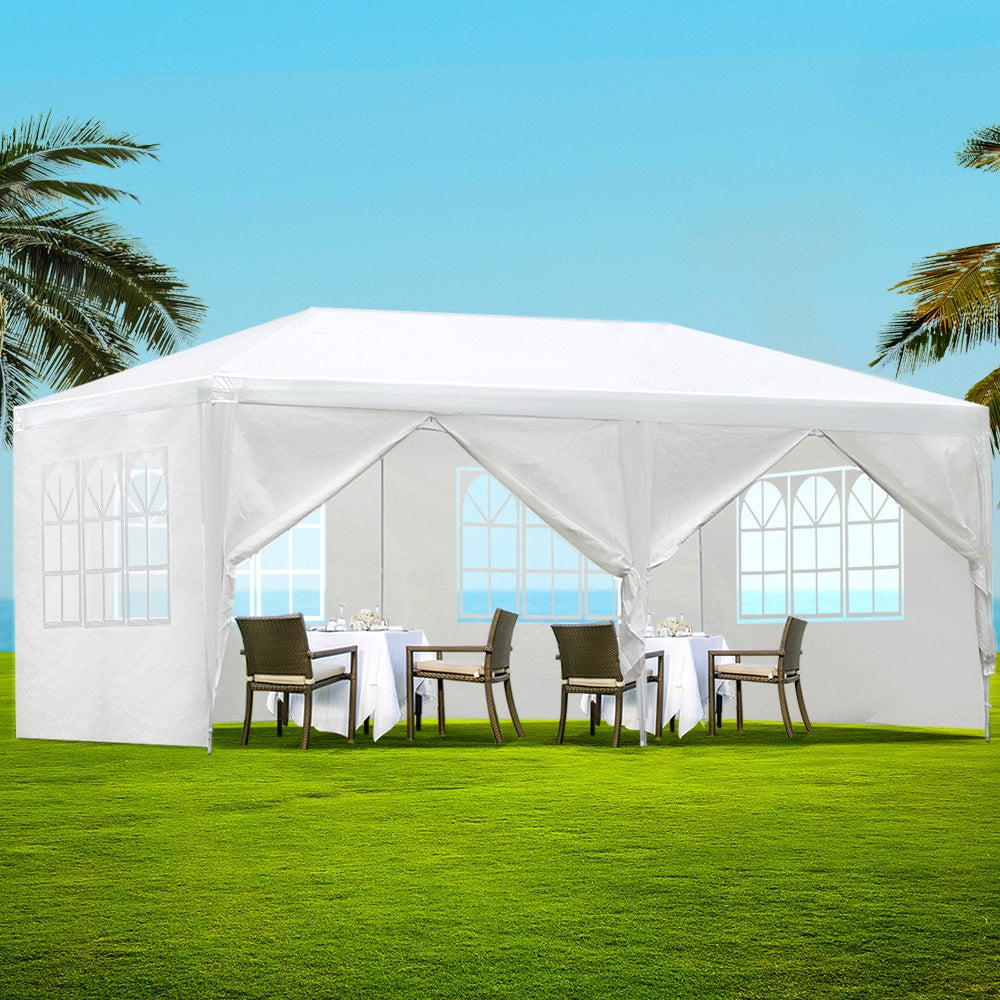 Gazebo 3x6m Marquee Wedding Party Tent Outdoor Camping Side Wall Canopy 6 Panel White