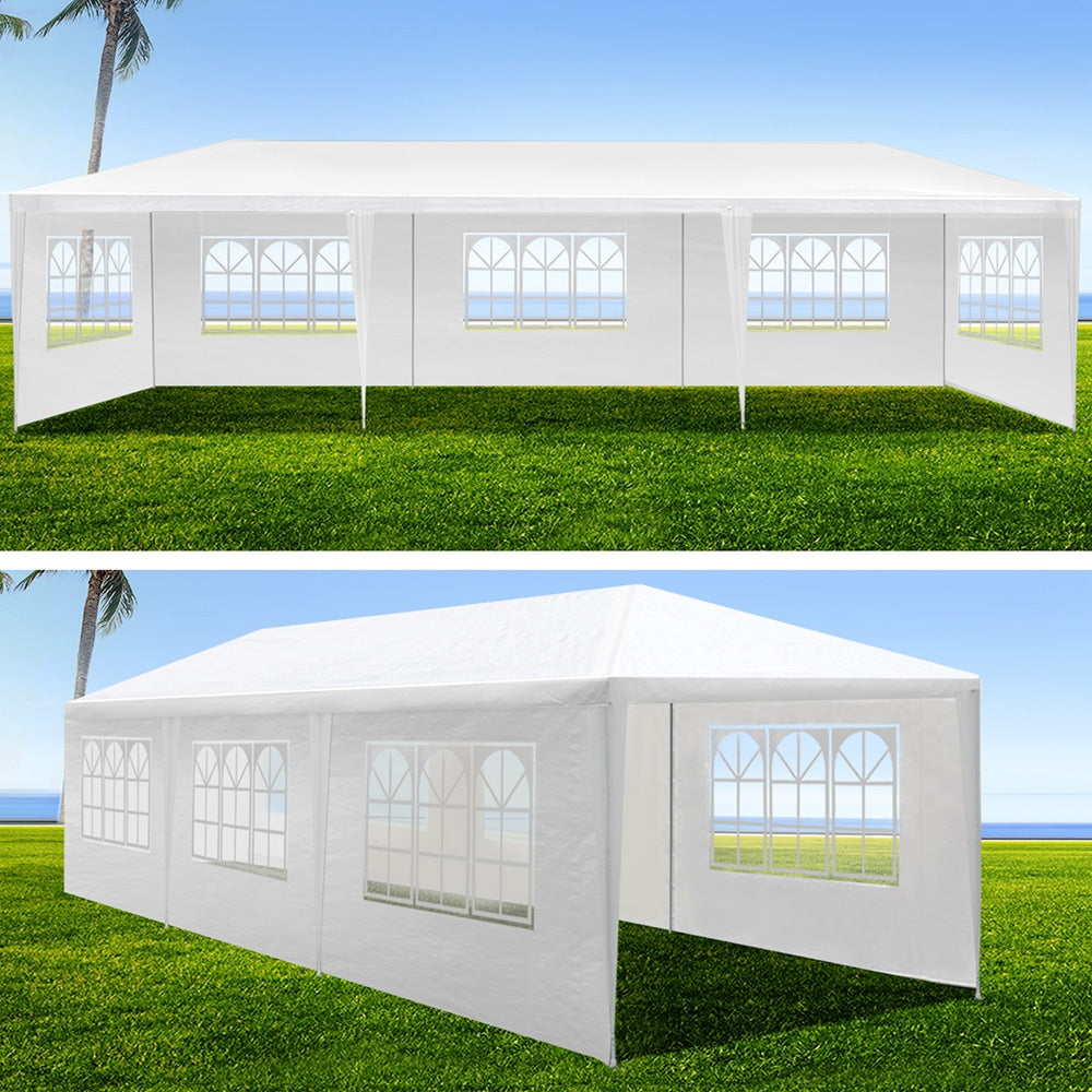 Gazebo 3x9m Marquee Wedding Party Tent Outdoor Camping Side Wall Canopy 8 Panel White