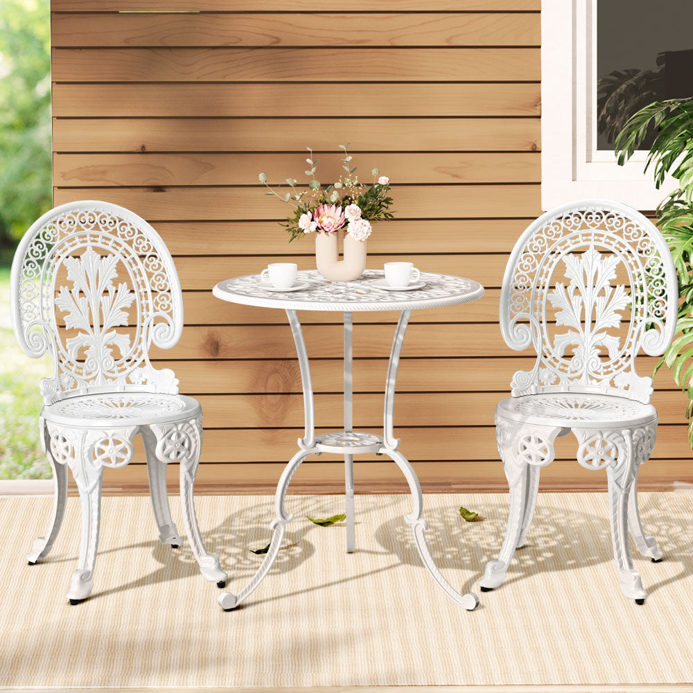 3PC Patio Furniture Outdoor Bistro Set Dining Chairs Aluminium White