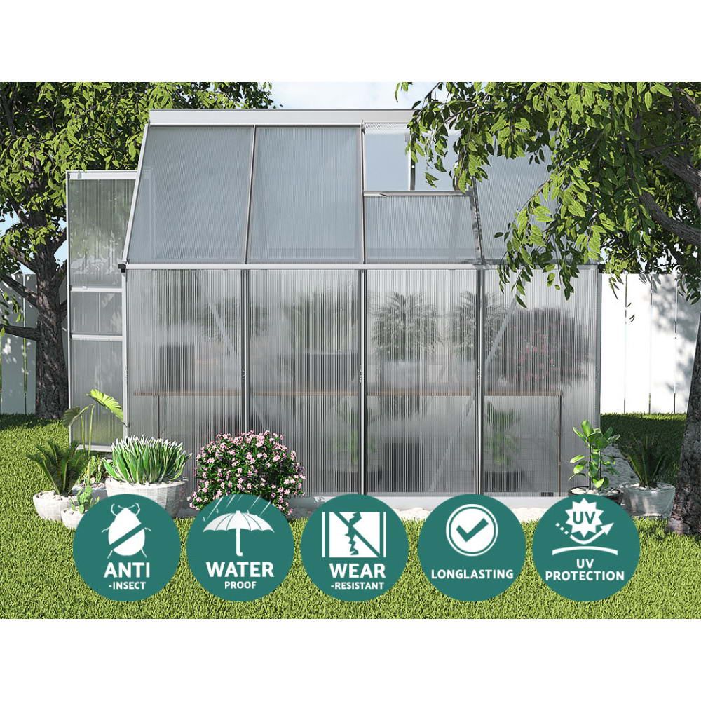 Greenhouse Aluminium Polycarbonate Garden Shed - 2.4x1.9M