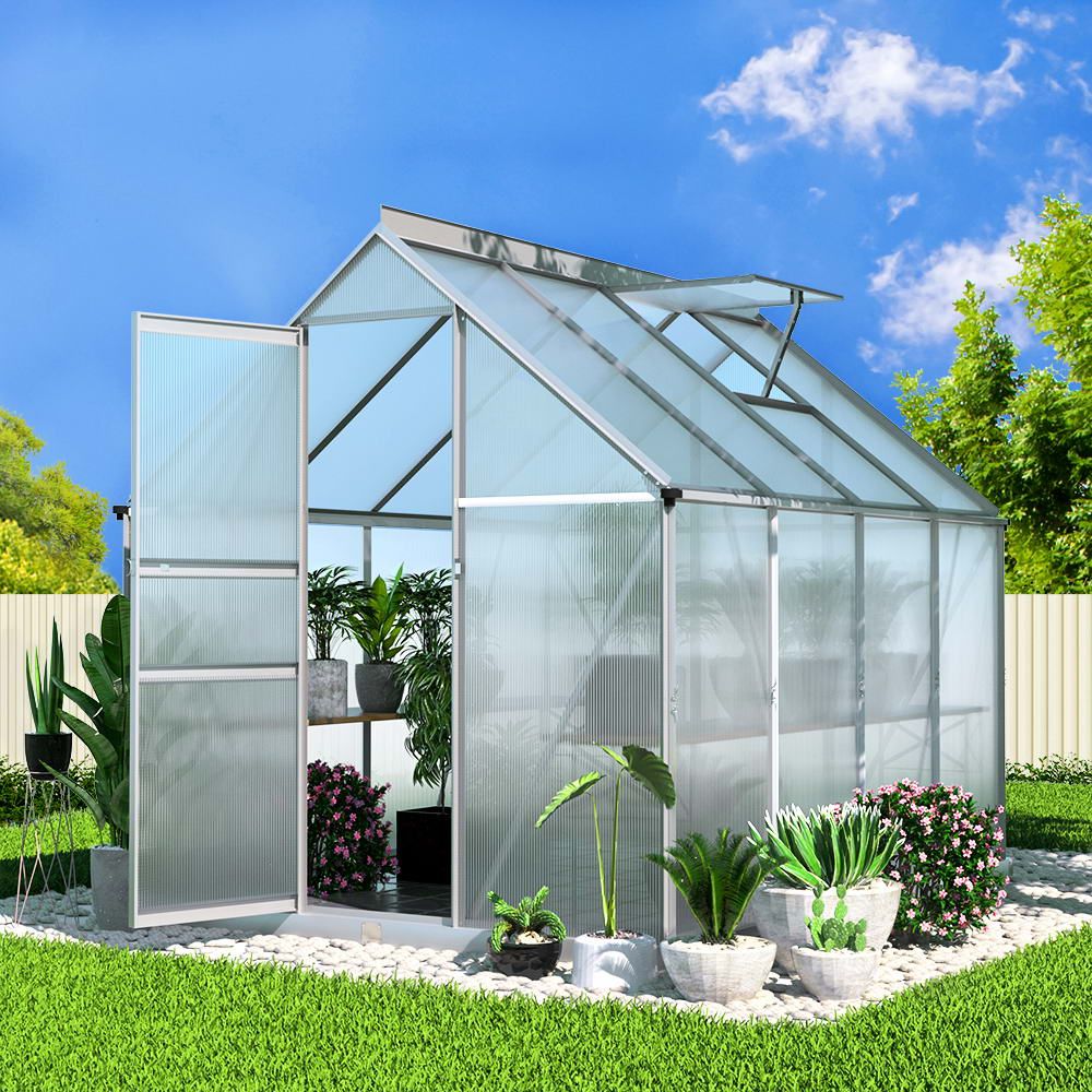 Greenhouse Aluminium Polycarbonate Garden Shed - 2.4x1.9M