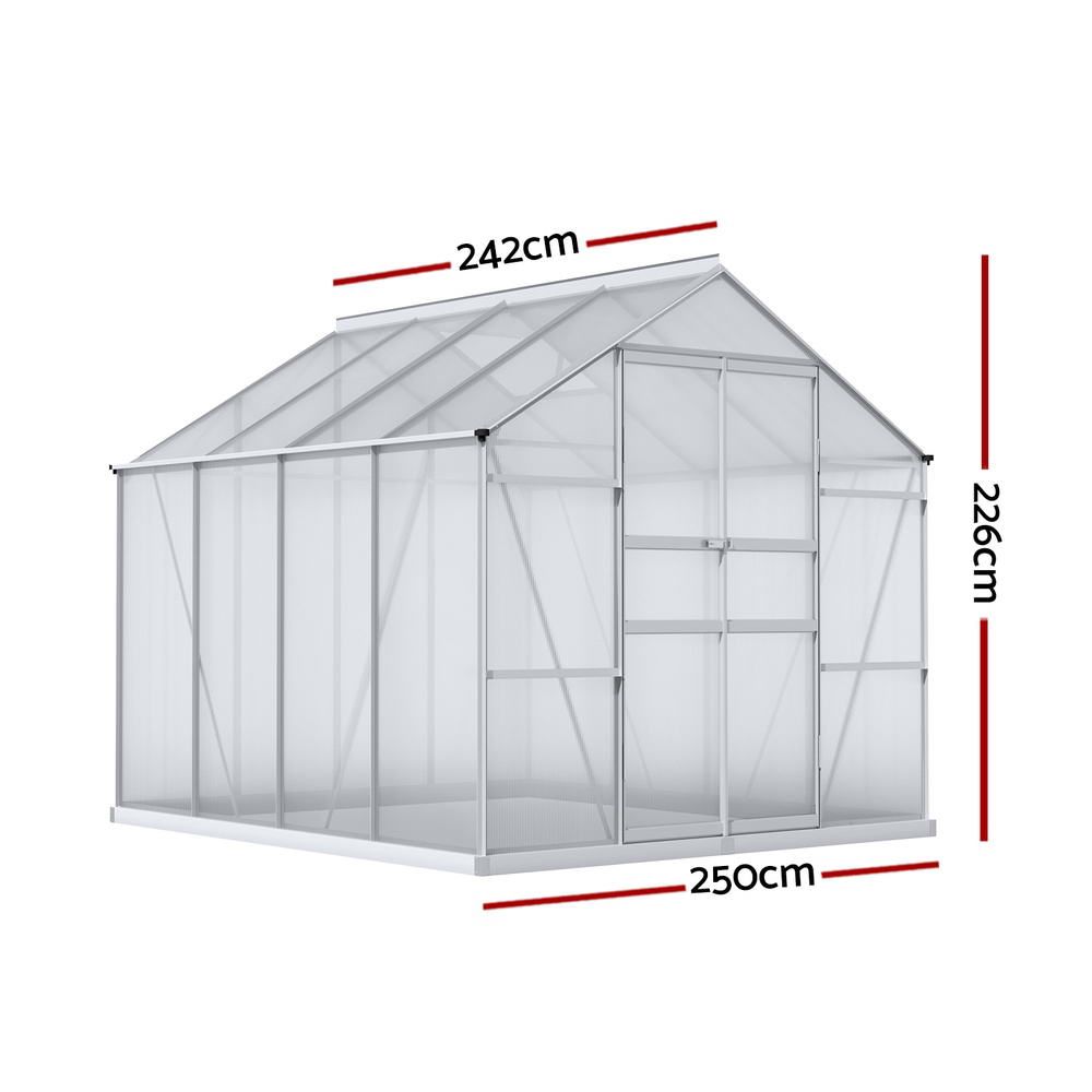 Aluminium Greenhouse Polycarbonate Garden Shed 2.4x2.5M Green House