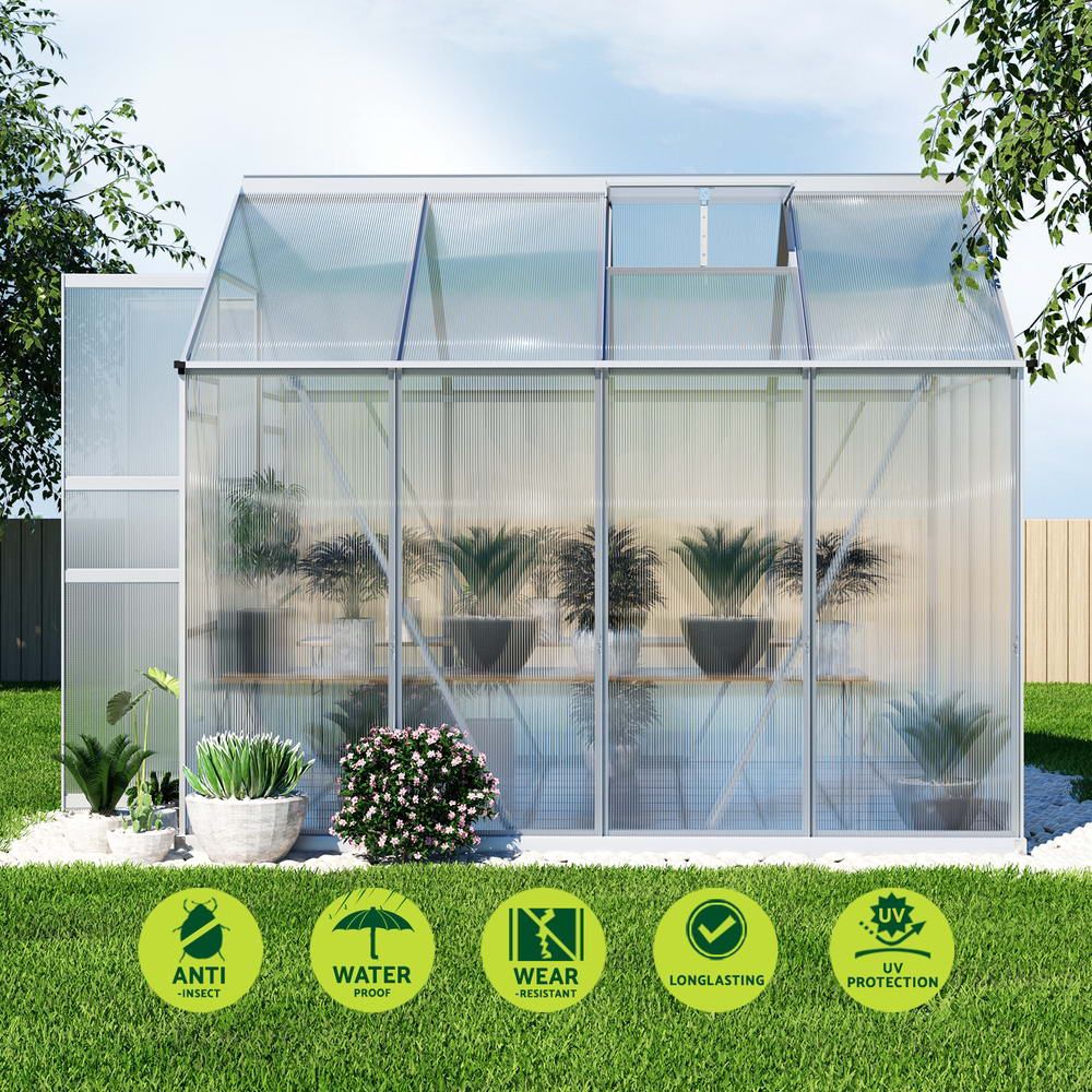 Aluminium Greenhouse Polycarbonate Garden Shed 2.4x2.5M Green House