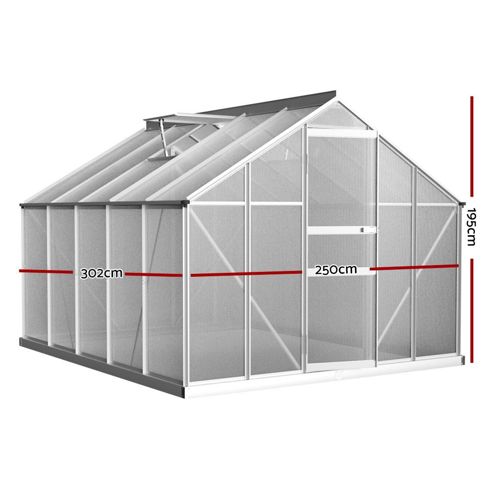 Greenhouse Aluminium Polycarbonate Garden Shed - 3x2.5M