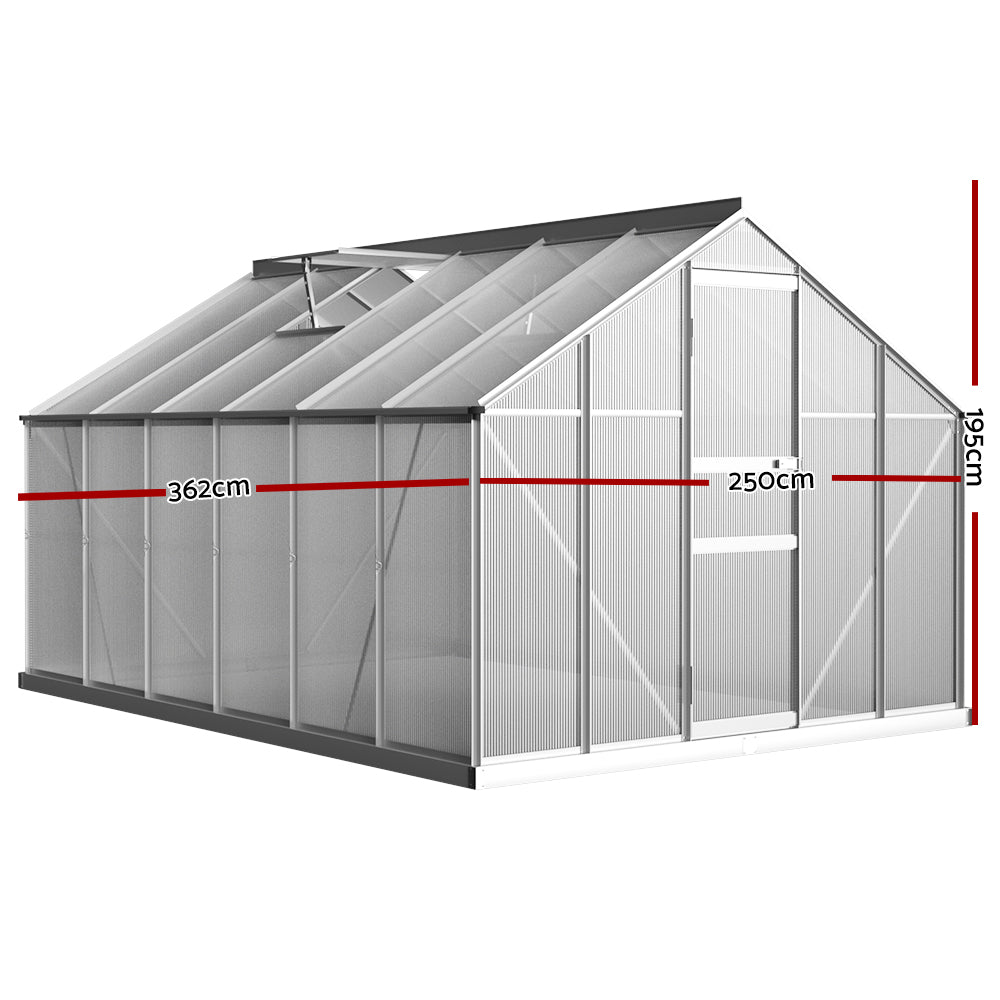 Greenhouse Aluminium Polycarbonate Garden Shed - 3.6x2.5M