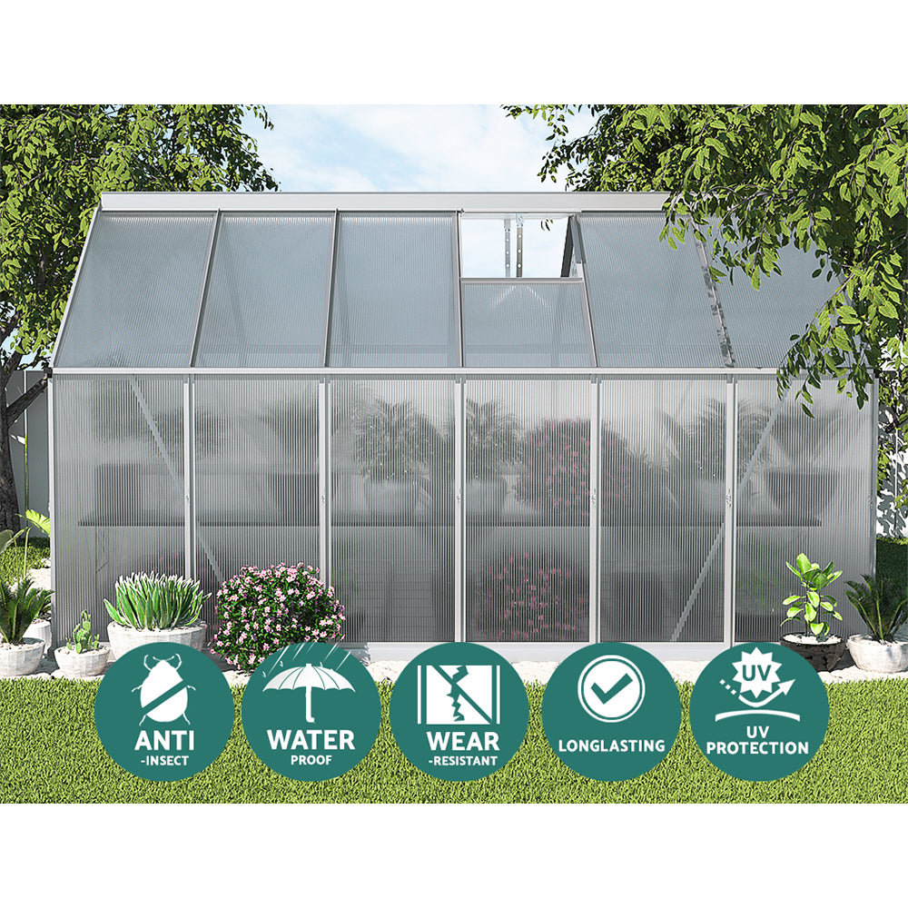 Greenhouse Aluminium Polycarbonate Garden Shed - 3.6x2.5M