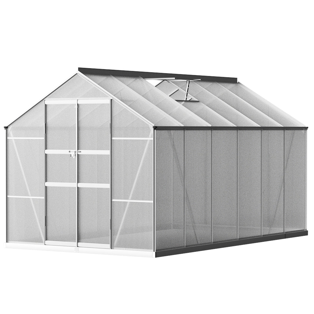 Aluminium Greenhouse Polycarbonate Garden Shed - 3.7x2.5M