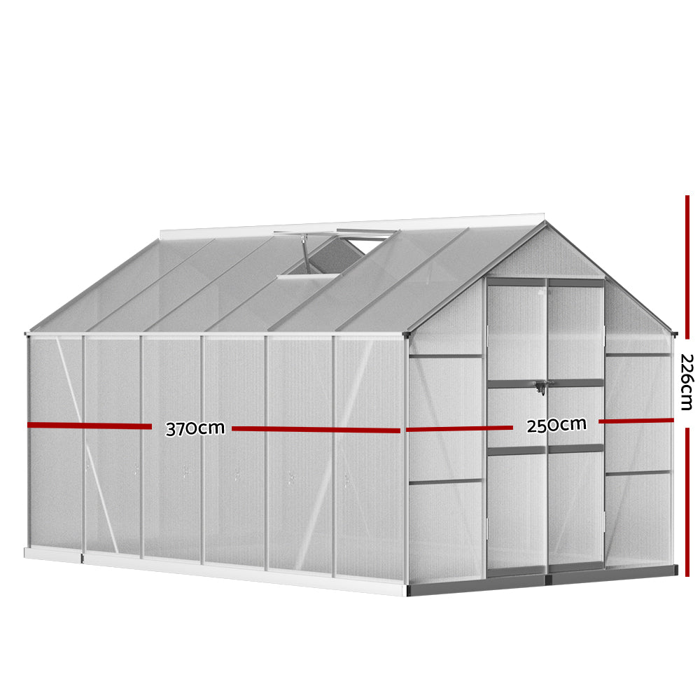Aluminium Greenhouse Polycarbonate Garden Shed - 3.7x2.5M