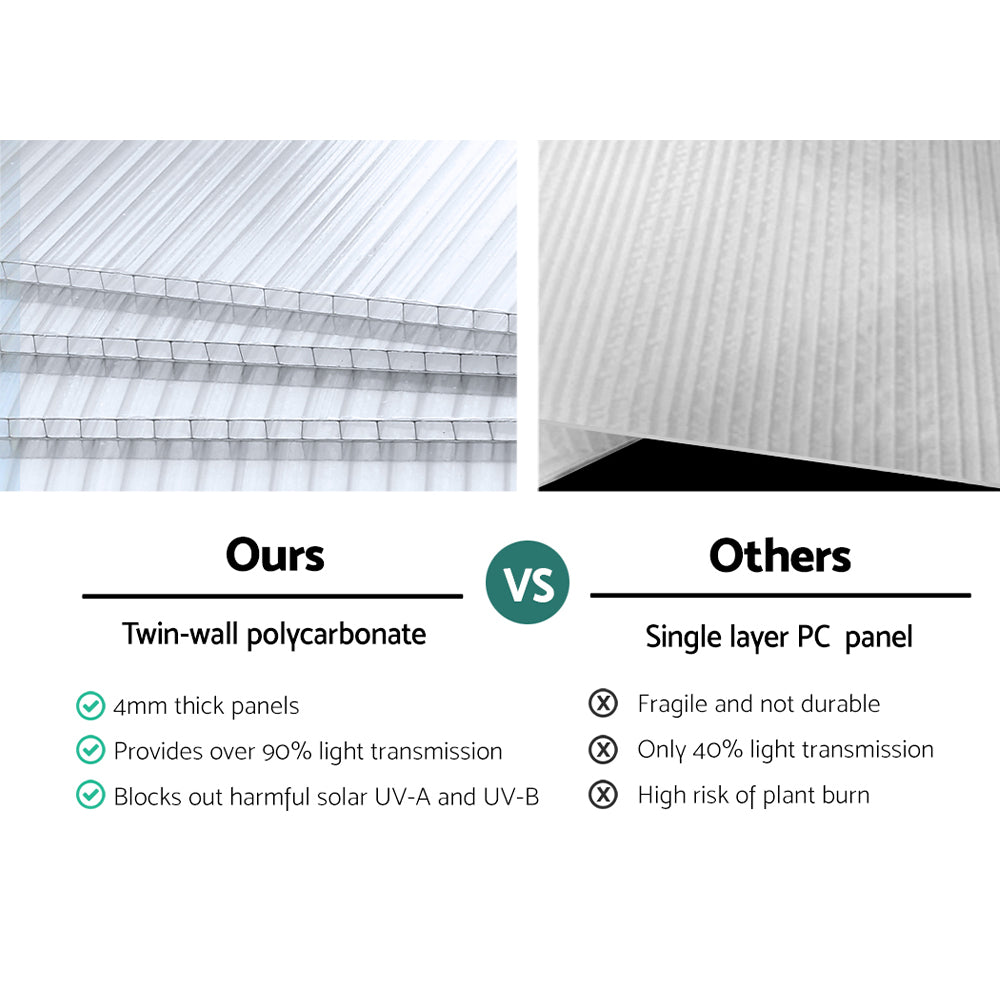 Aluminium Greenhouse Polycarbonate Garden Shed - 3.7x2.5M