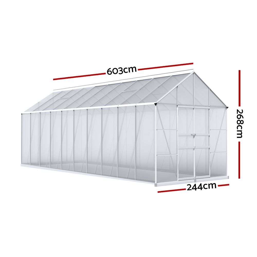 Greenhouse Aluminium Large Garden Shed 6X2.4M