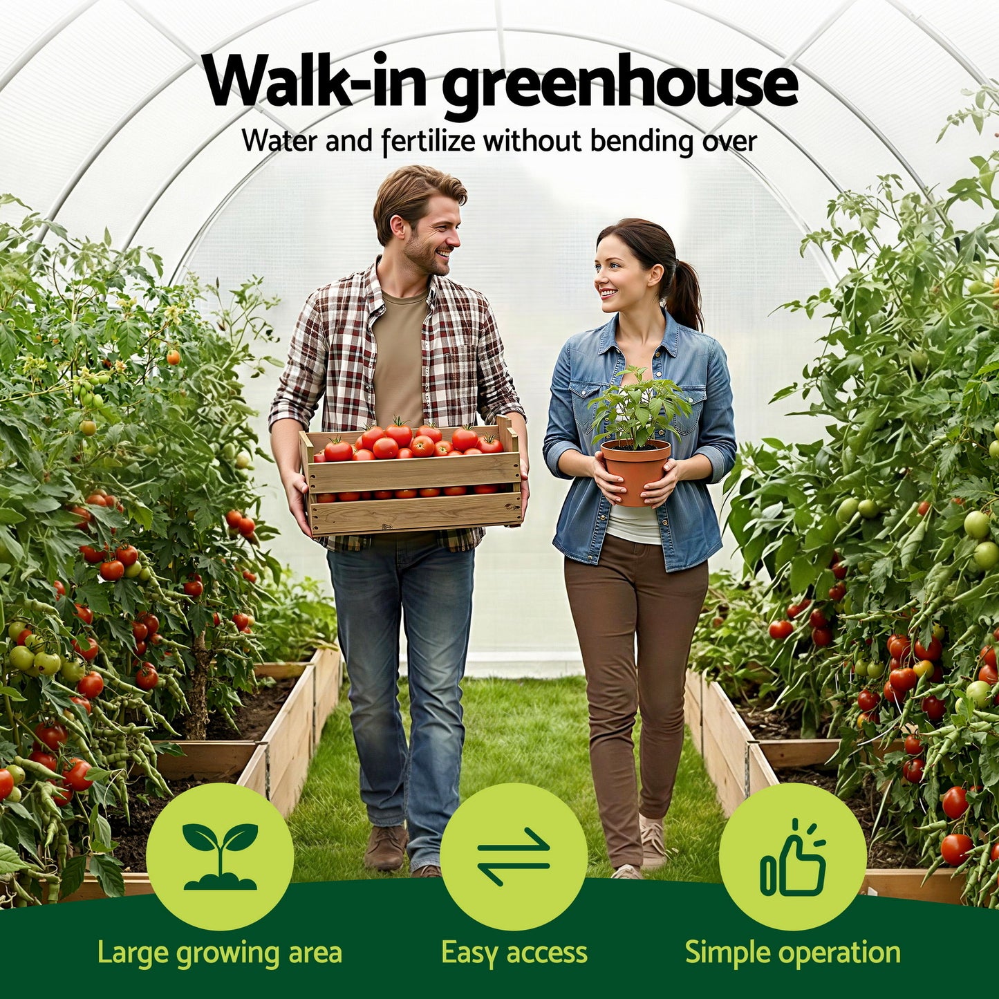 Green Fingers Greenhouse 3x2x2M Walk in Green House White