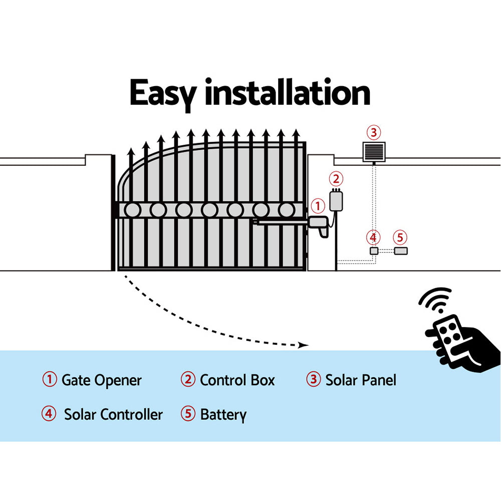 Swing Gate Opener 500KG Automatic Solar Power Remote Control