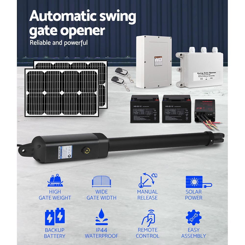 Swing Gate Opener Auto Solar Power Remote Control 500KG 40W