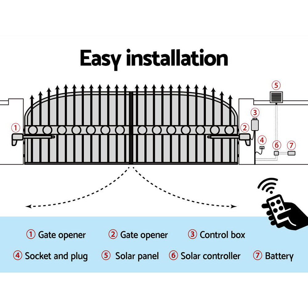 Swing Gate Opener Auto 40W Solar Power Remote Control 800KG