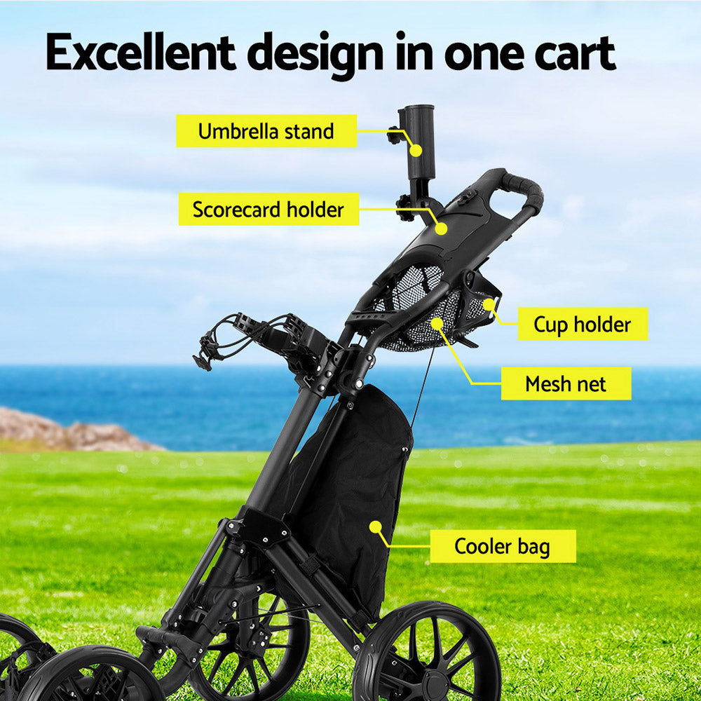 Golf Buggy Foldable Trolley with Umbrella and Bottle Holder