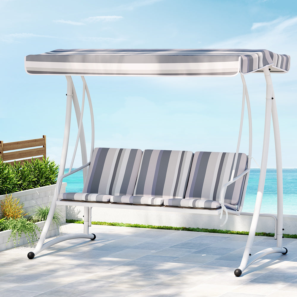 Outdoor Swing Chair Garden Bench Furniture Canopy 3 Seater White Grey