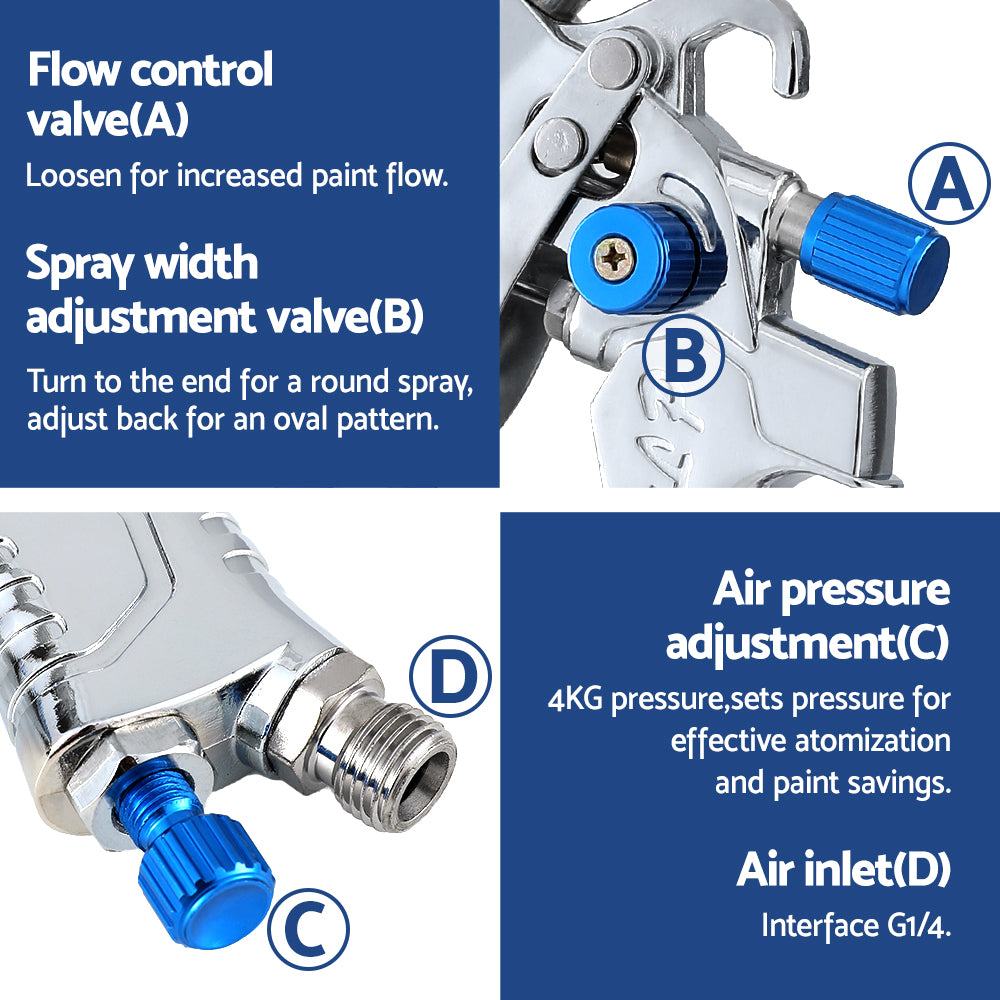 HVLP Air Spray Gun Gravity Feed with Cup & Nozzles