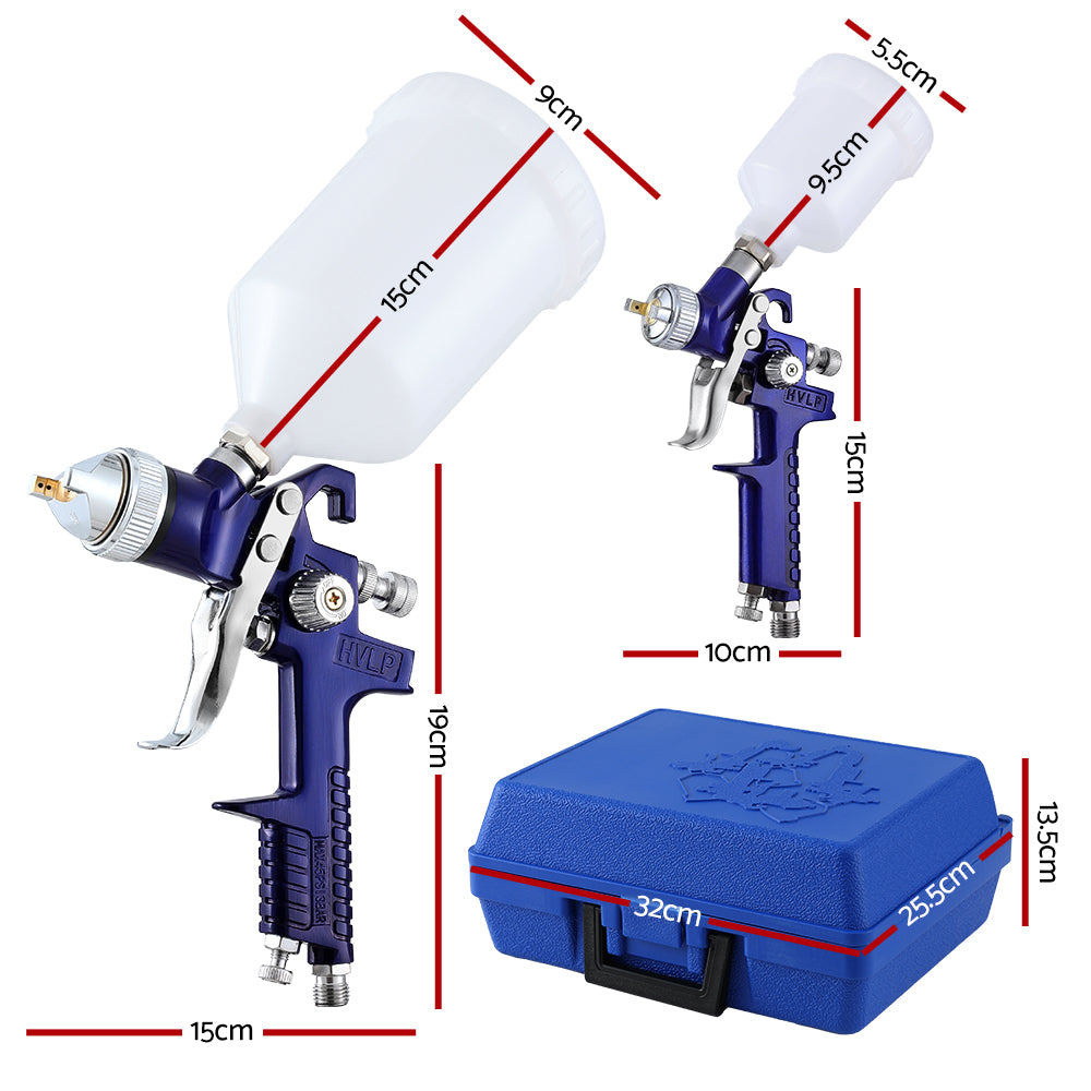 HVLP Air Spray Gun Gravity Feed with Cup & Nozzles - Set of 2