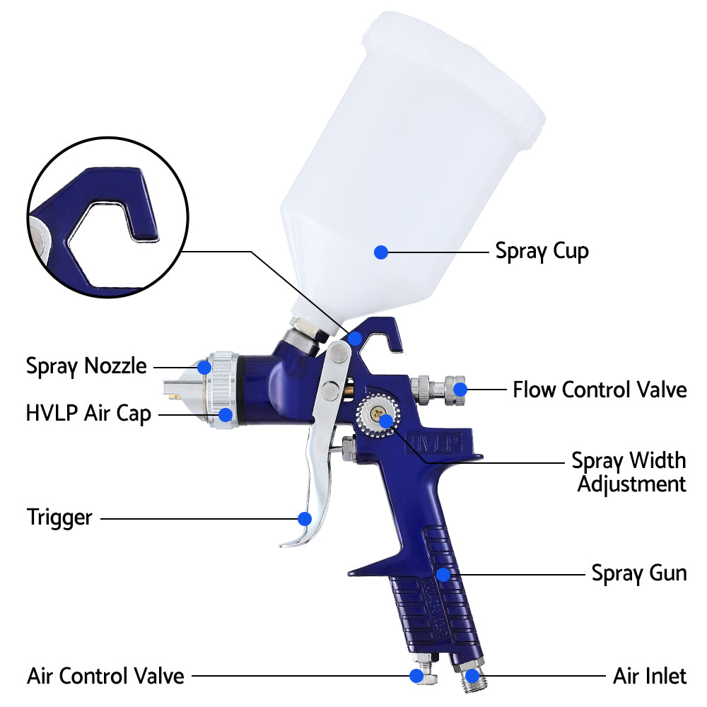 HVLP Air Spray Gun Gravity Feed with Cup & Nozzles - Set of 2