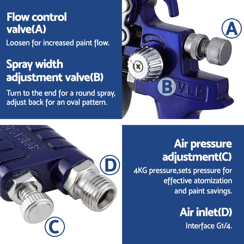 HVLP Air Spray Gun Gravity Feed with Cup & Nozzles - Set of 2