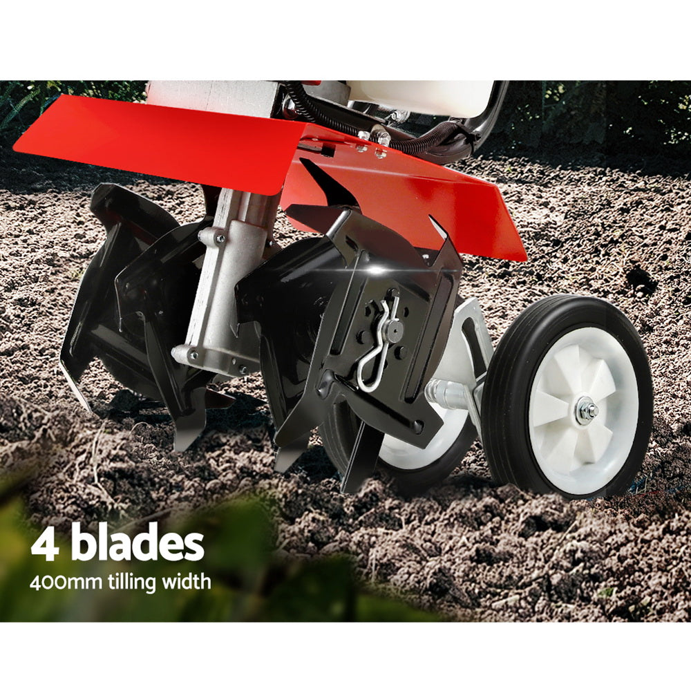 Garden Tiller 63CC Cultivator Rototiller with 4 Blades for Soil Plowing Rotary Hoe