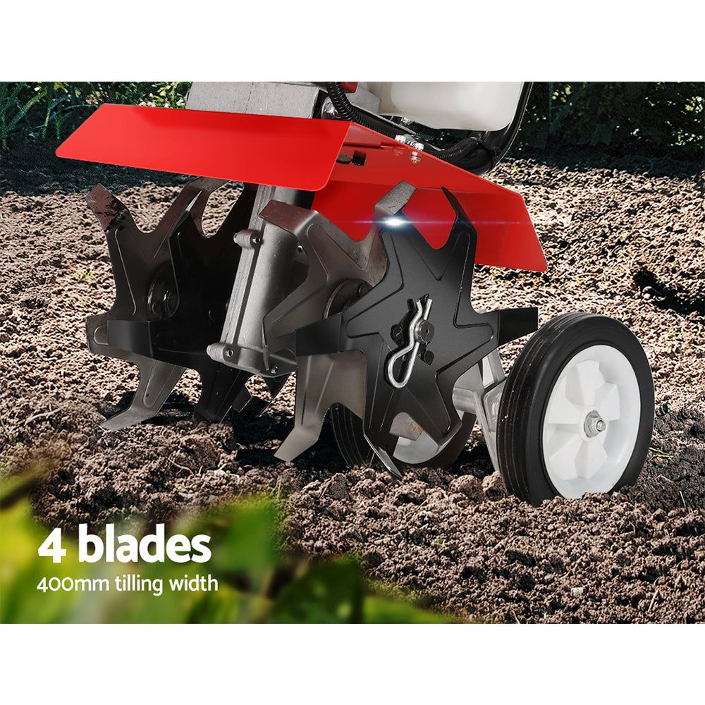 Garden Tiller 63CC Cultivator Rototiller with 4 Blades for Soil Plowing Rotary Hoe