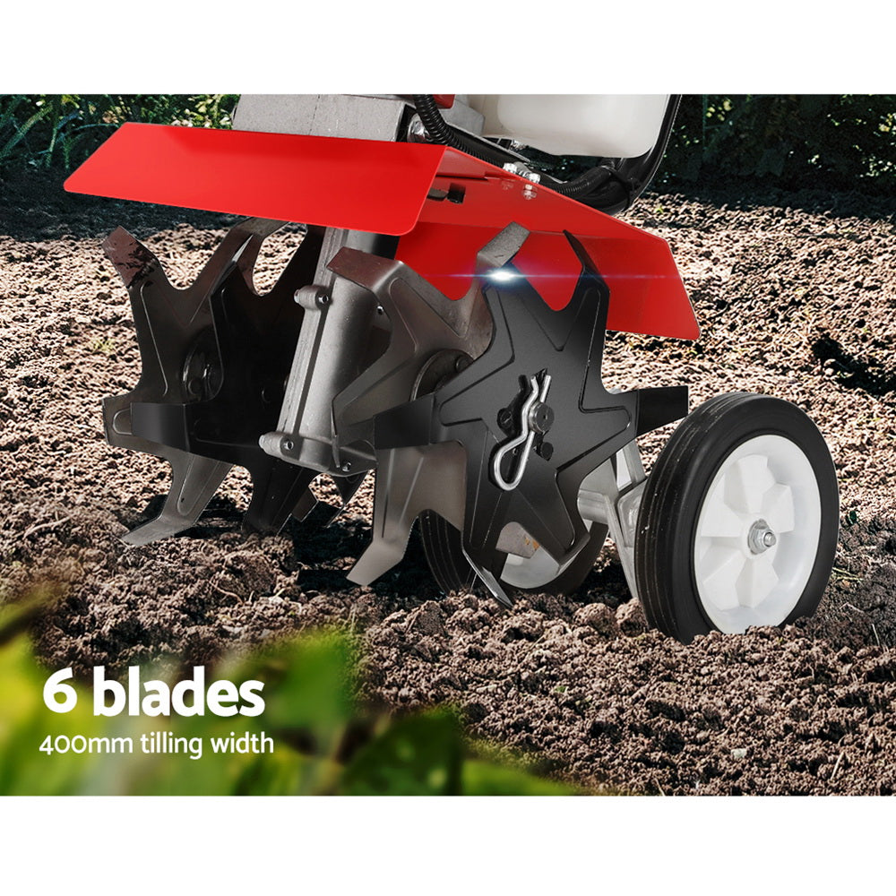 Garden Tiller 88CC Cultivator Rototiller with 4 Blades for Soil Plowing Rotary Hoe