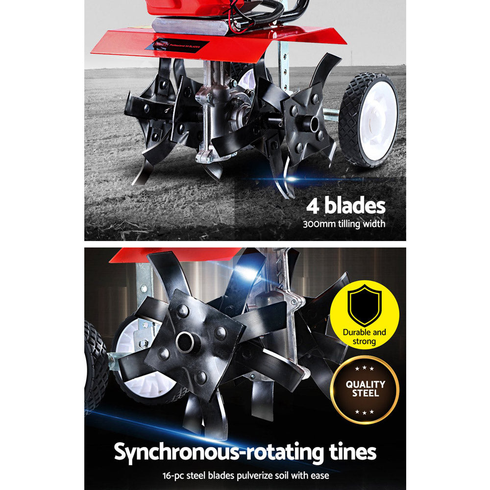 Garden Cultivator Tiller, 65CC, Petrol Rotary Hoe, 16 Tines
