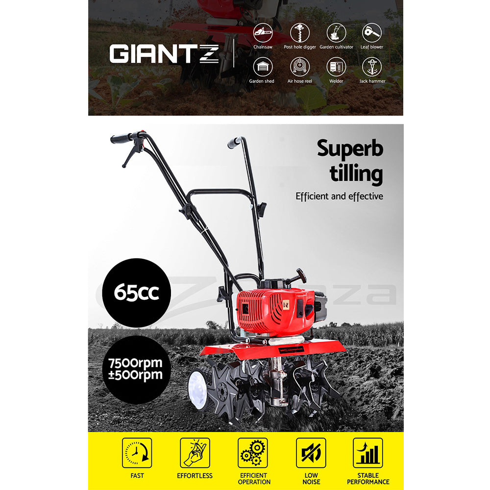 Garden Cultivator Tiller, 65CC, Petrol Rotary Hoe, 36 Tines