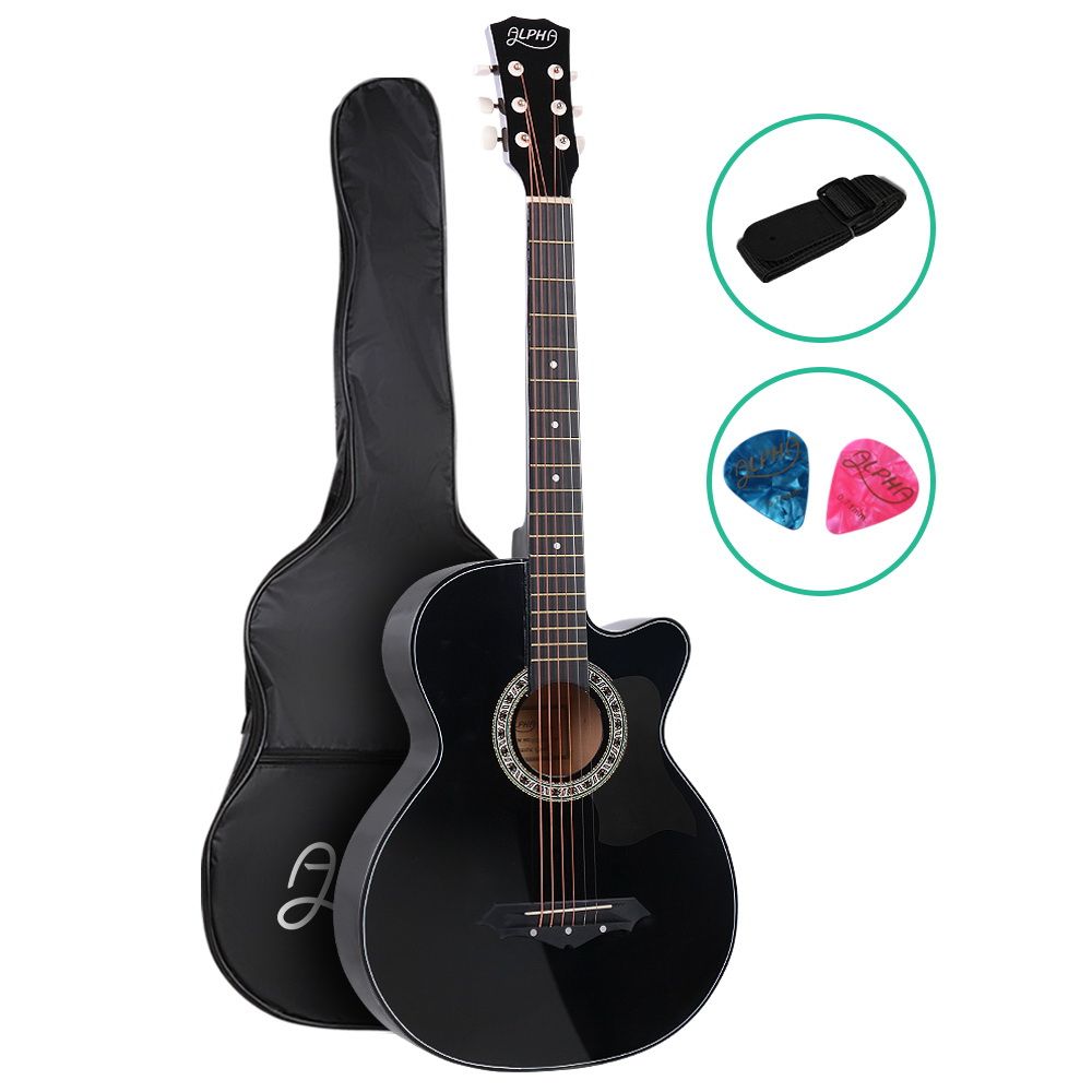 Acoustic Guitar ALPHA 38 Inch Wooden Black D BK