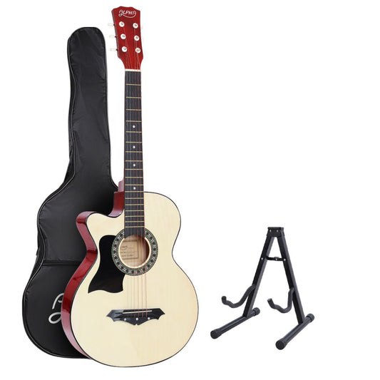 Acoustic Guitar ALPHA 38 Inch Wooden Left handed with Accessories set Natural Wood