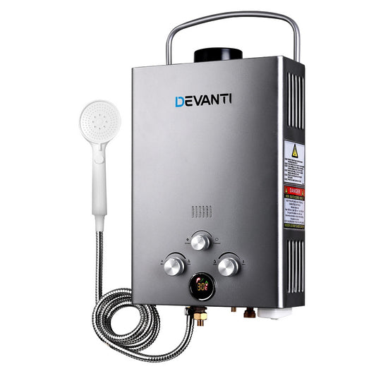 Gas Hot Water Heater Portable Shower Camping LPG Outdoor Instant - Grey