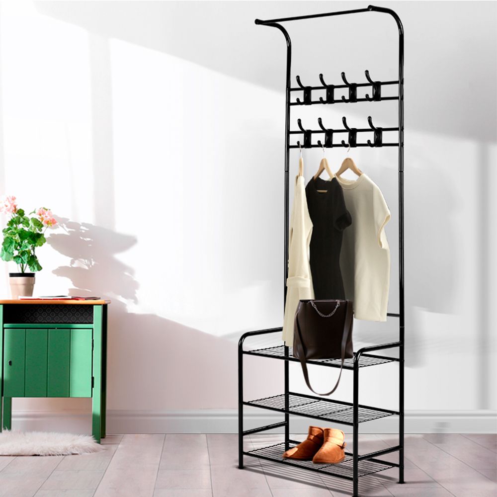 Clothes Rack Coat Stand Garment Portable Hanger Airer Organiser Shoe Storage Metal Black