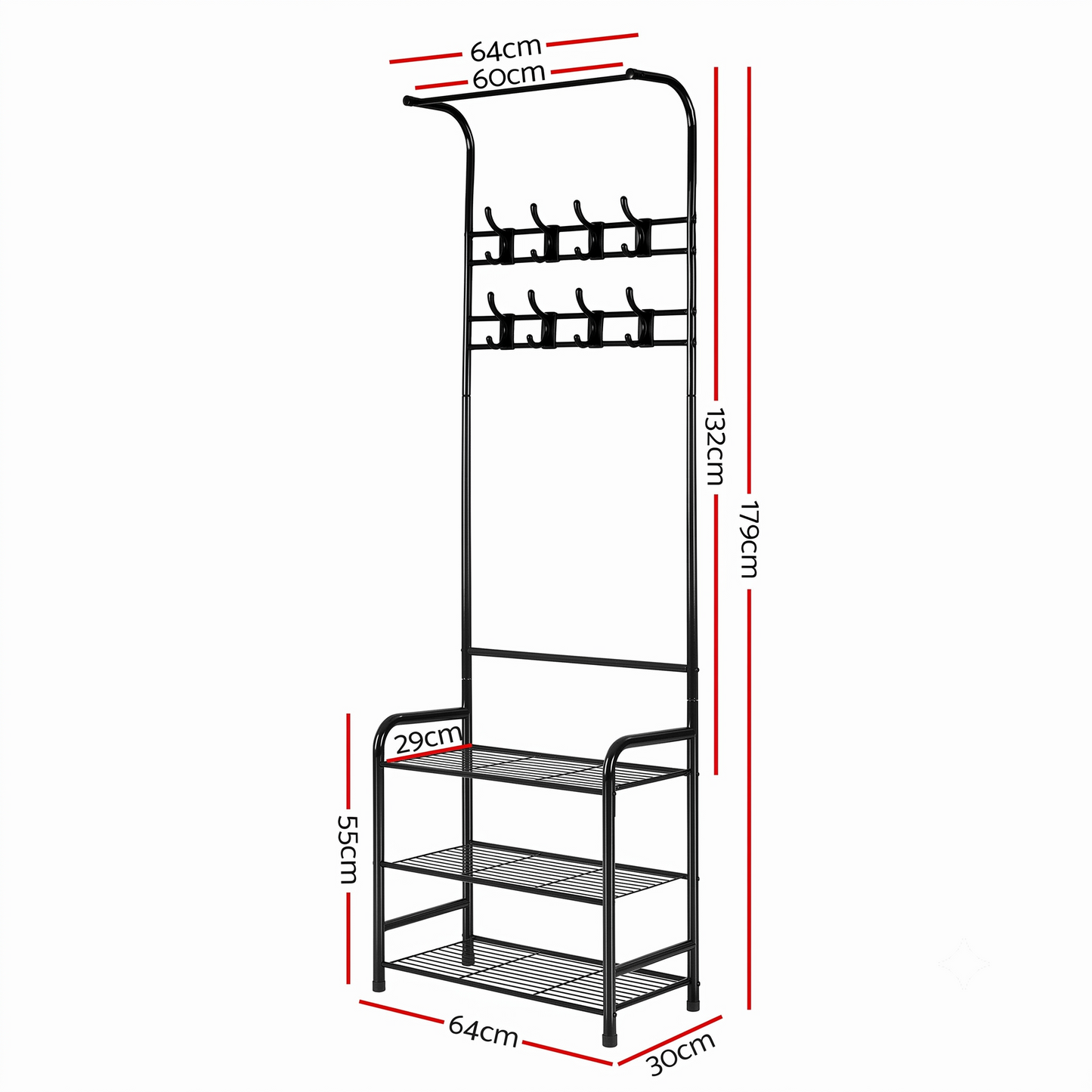 Clothes Rack Coat Stand Garment Portable Hanger Airer Organiser Shoe Storage Metal Black