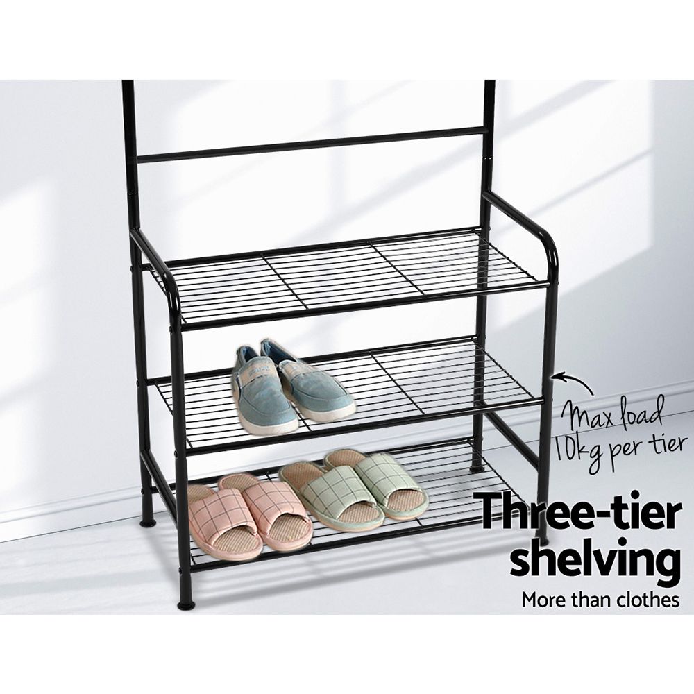 Clothes Rack Coat Stand Garment Portable Hanger Airer Organiser Shoe Storage Metal Black