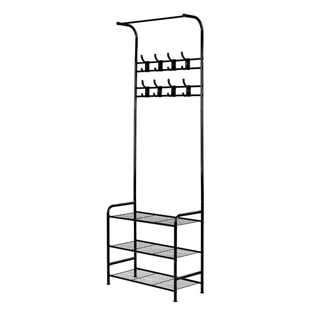 Black metal storage rack with slim posts and mounting brackets