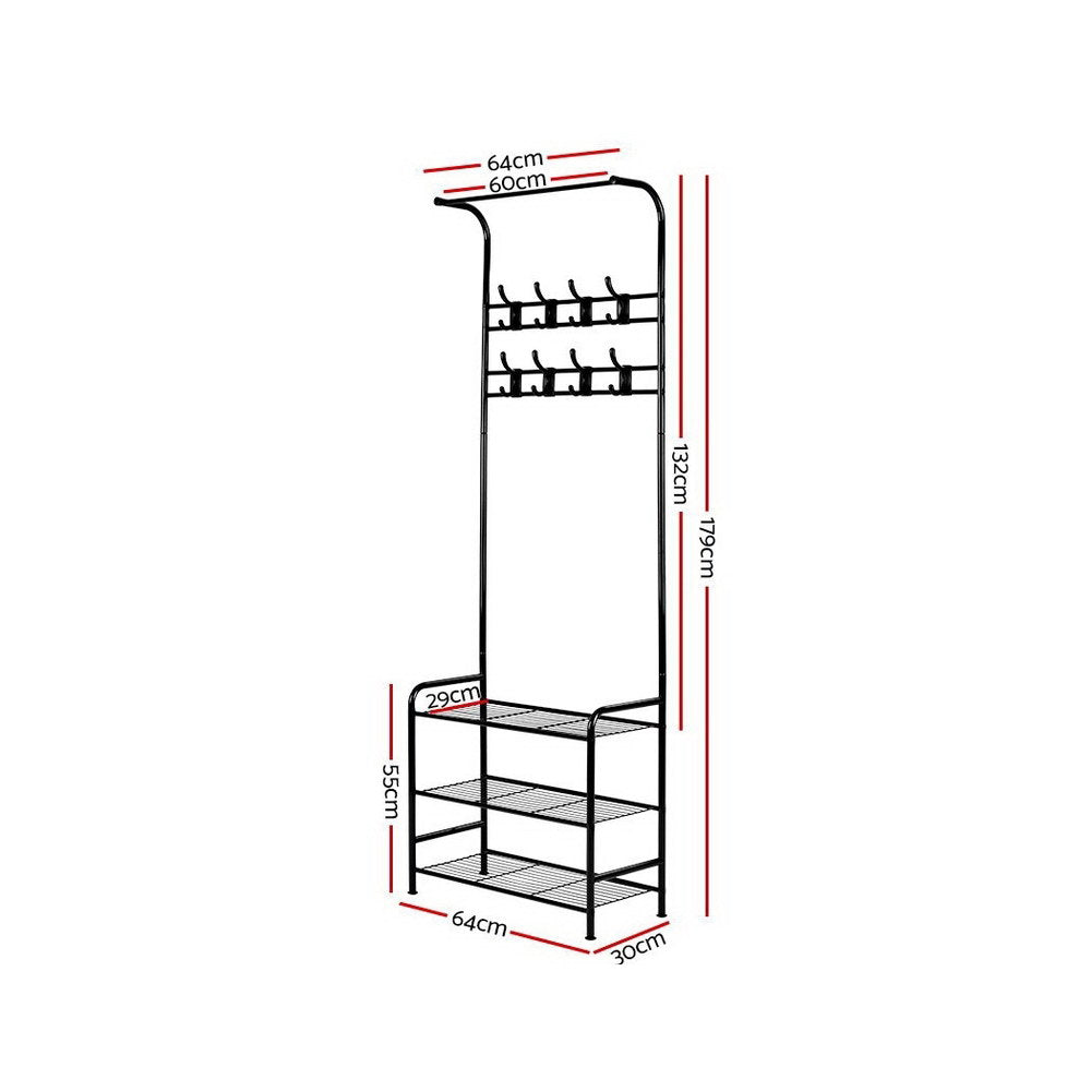 Black metal storage rack with adjustable supports and fitted brackets