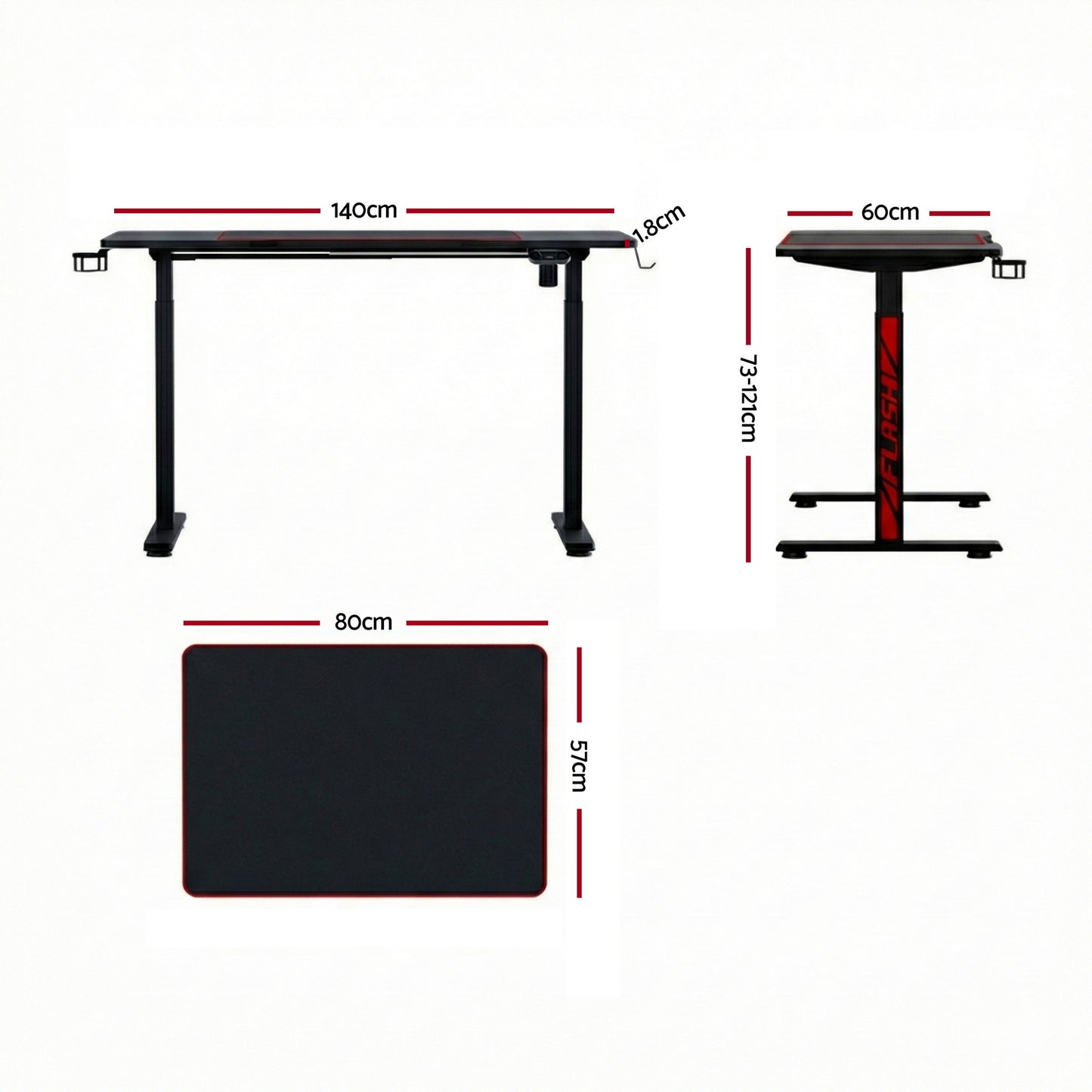 Standing Desk Motorised Gaming Desk 140CM - Black