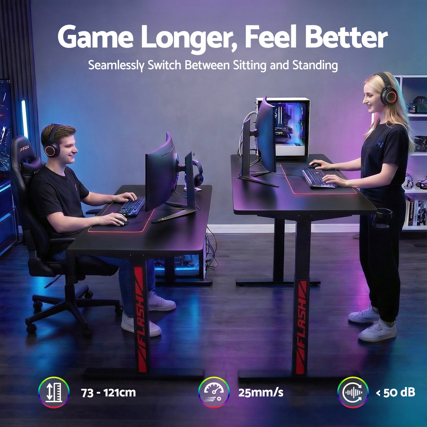Standing Desk Motorised Gaming Desk 140CM - Black