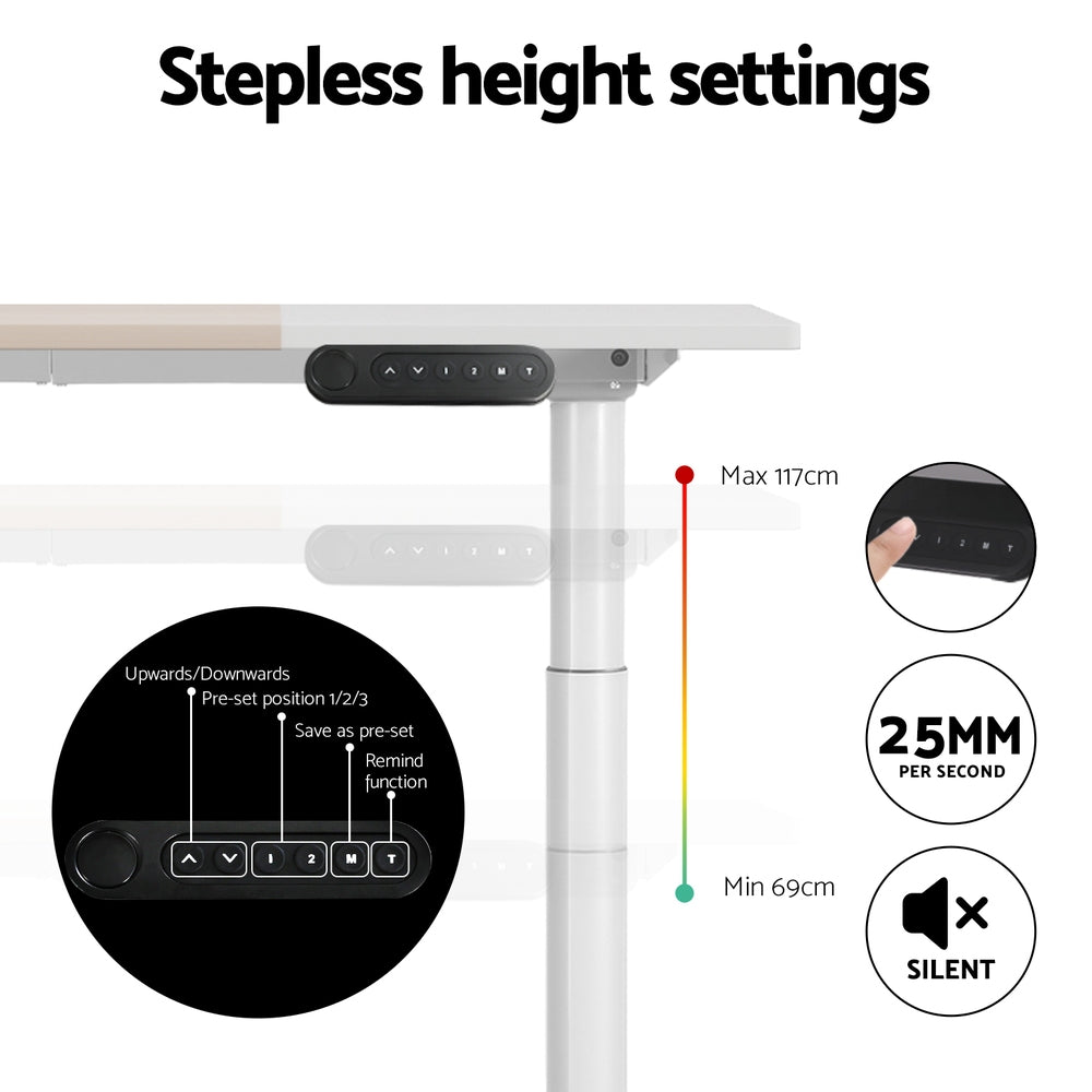 Standing Desk Motorised Electric Dual Motor Splice White Pine 120CM