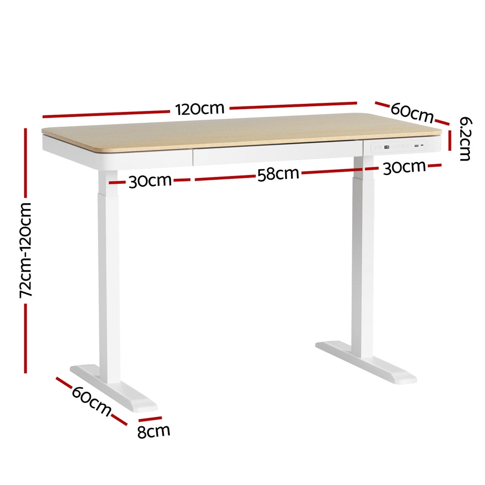 Standing Desk Motorised Electric Dual Motor Draw 120CM Oak