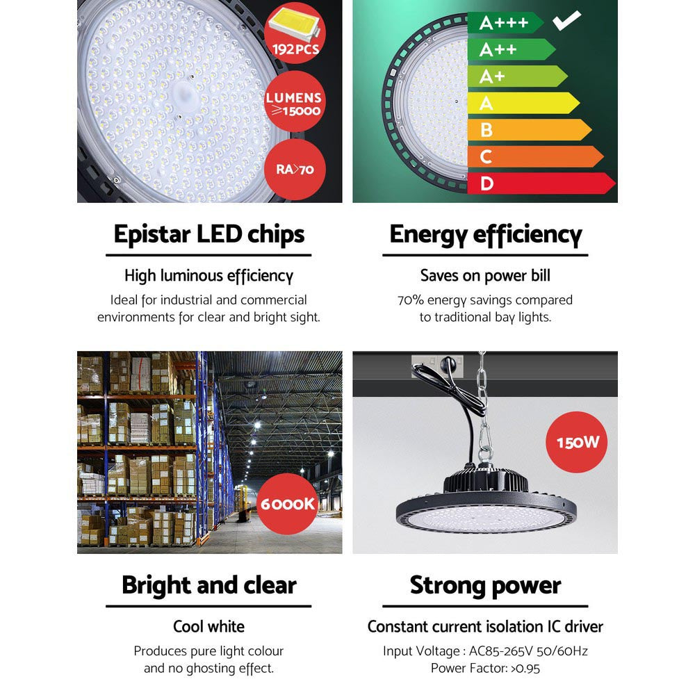 LED High Bay Light 150W Industrial Workshop Warehouse Gym - Black