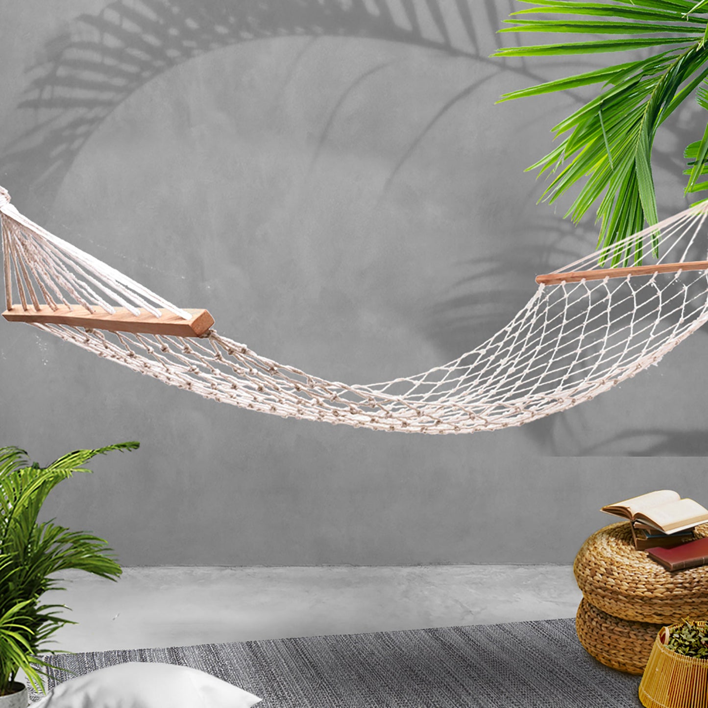 Cream swing hammock bed with surface detail shown