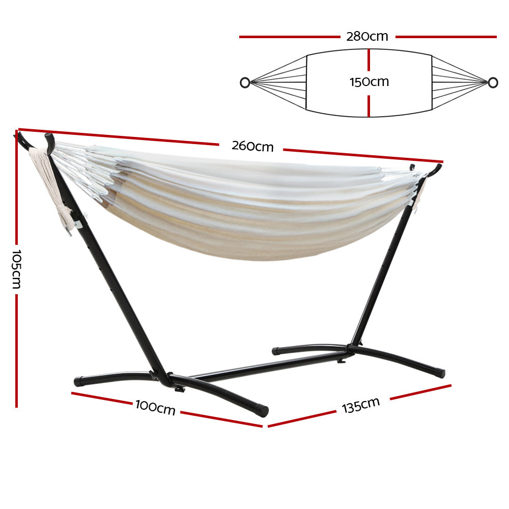 Cotton outdoor hammock with assembled layout and visible hardware