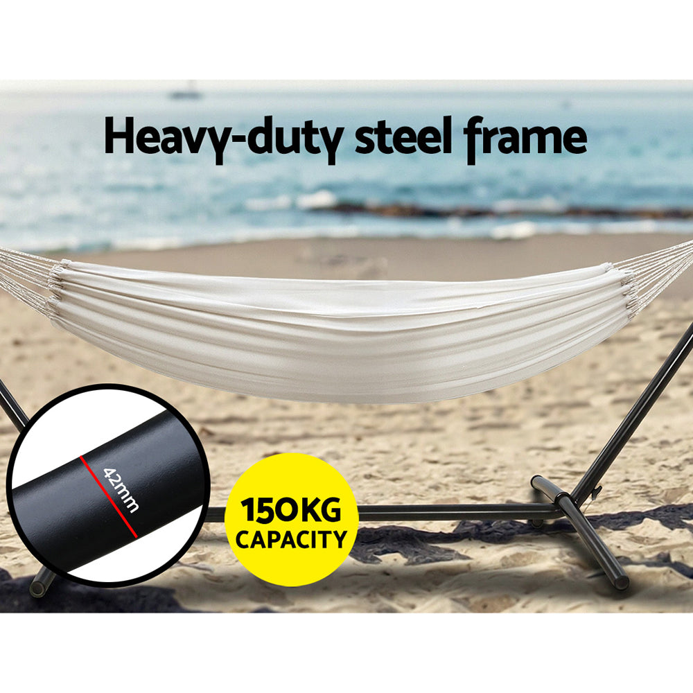 Outdoor hammock with assembled layout and visible hardware